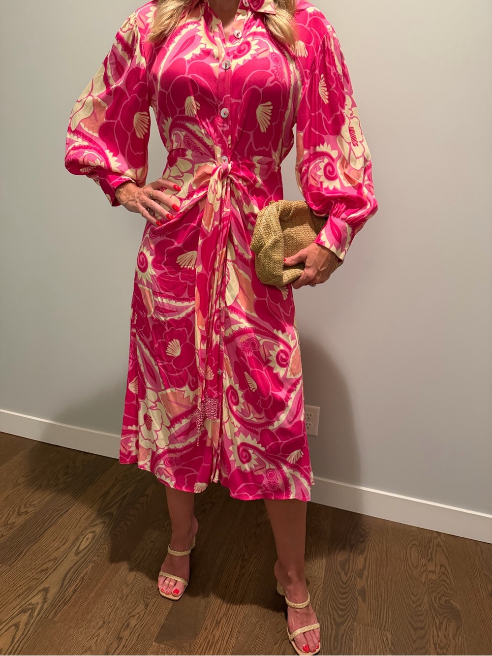 FARM Rio Pink & Cream Printed Tie-Waist Midi Dress - Picture 4 of 8